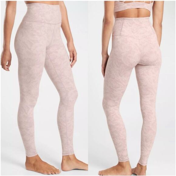 Athleta Leggings Womens Medium Pink Elation Textured Frosted Floral Yoga Pilates - Picture 1 of 11